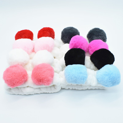 韩版可爱熊猫毛球束发带运动化妆美容头巾 